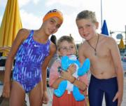 Siblings Francesca Geromini, age nine, Lucas Geromini, age four, and Joey Geromini age eight, of Linwood get ready to take part in the Auxiliary of Shore Memorial’s Annual Carole Schiavo Kids Swim for Health on July 10. Siblings Francesca Geromini, age nine, Lucas Geromini, age four, and Joey Geromini age eight, of Linwood get ready to take part in the Auxiliary of Shore Memorial’s Annual Carole Schiavo Kids Swim for Health on July 10.